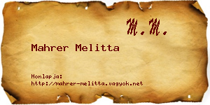 Mahrer Melitta névjegykártya